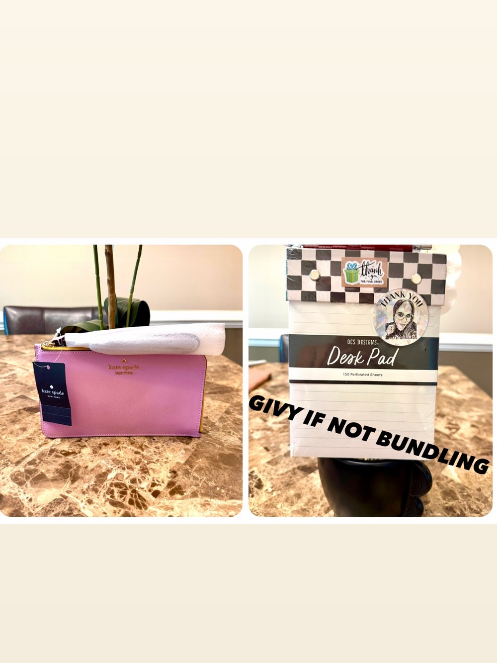 kate spade Pink Leather Wristlet Clutch with Gold Logo or Notepad/Pen GIVY - Picture 4 of 4